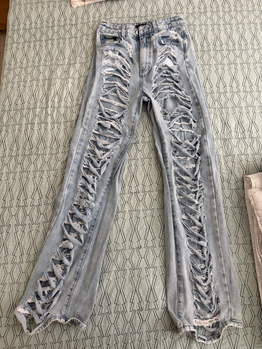 EGO Light Gray Skinny Jeans with Full-Leg Distressed Cutouts